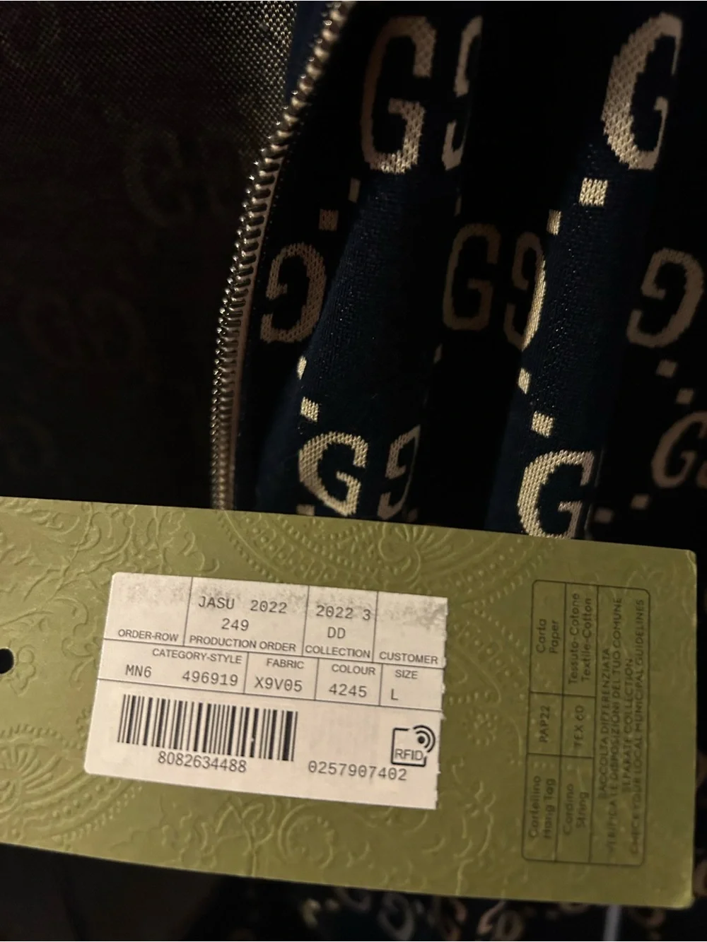 Gucci Navy GG Monogram Bomber Jacket with Red & White Stripes